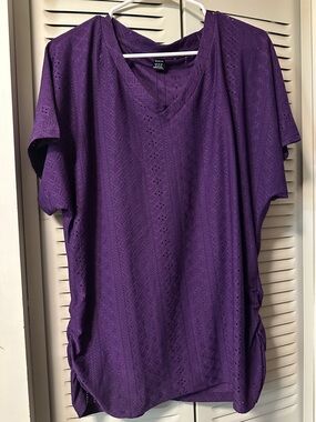 Purple Eyelet V-Neck Women's Top